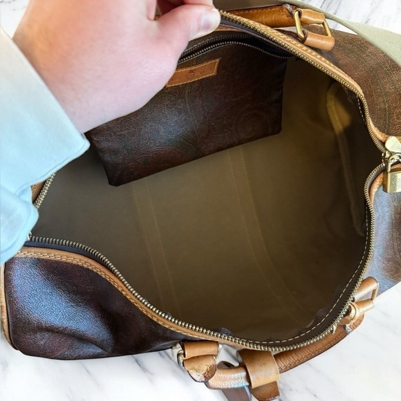 ETRO 1992 Vintage Boston Bag Paisley PVC Leather Duffle with Strap Lock and Key - Picture 13 of 16